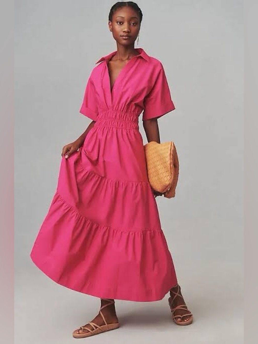 Anthropologie Somerset Maxi Dress Shirt Dress Edition, Pink, XL